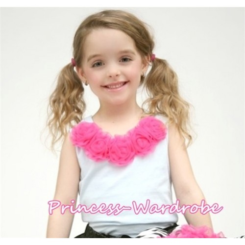 White Tank Tops with Hot Pink Rosettes T06 